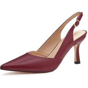 Women's Red P Closed Toe Faux Leather Slingback Kitten Heel Wedding Pumps Shoes